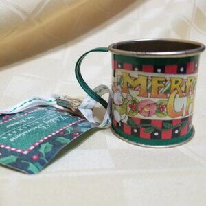Hallmark Mary Engelbreit Merry Christmas Tin Cup Ornament Tree Trimmer